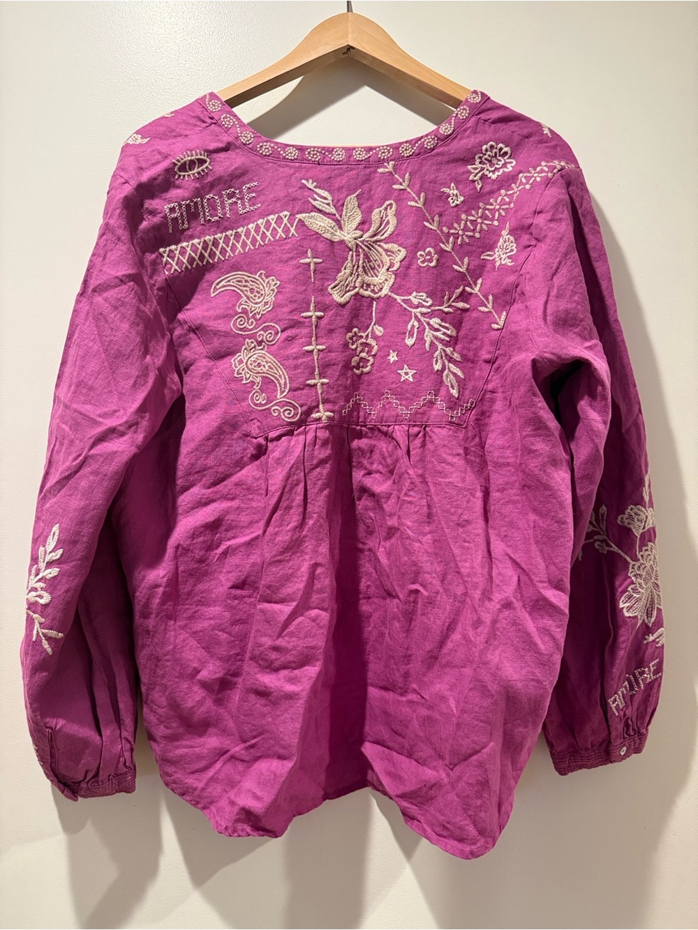 Johnny Was Fuchsia Embroidered Floral Henley Tunic - Picture 3 of 8